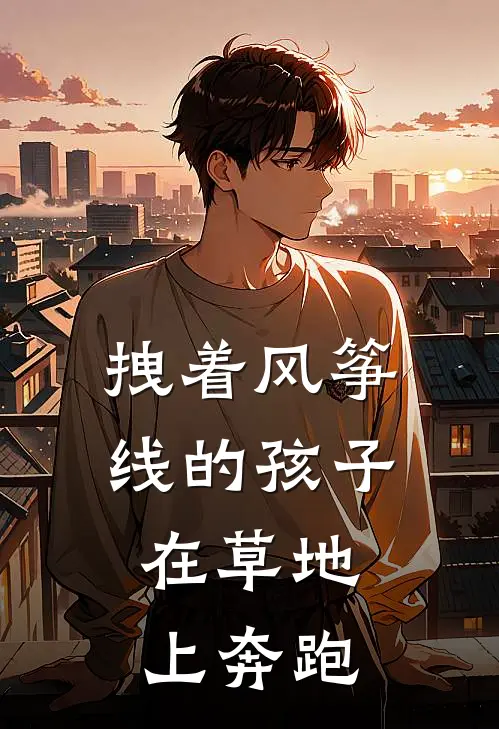 拽着风筝线的孩子,在草地上奔跑
